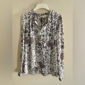 Rose + Olive Neutral Floral Print Ruffle Sleeve Blouse XL